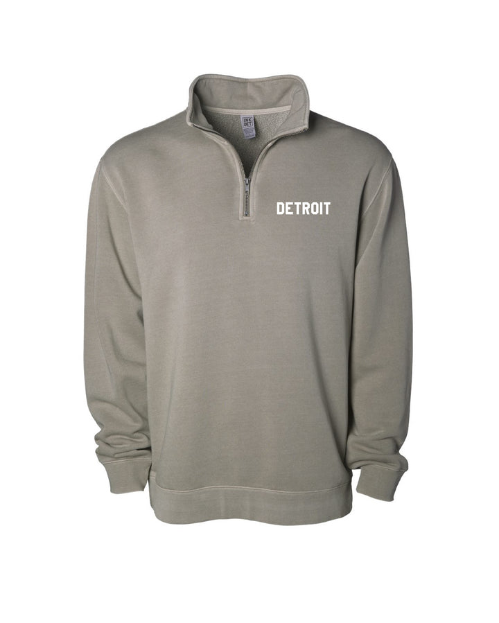 Ink Detroit - Detroit Pigment Dyed 1/4 Zip Pullover - Cement with Black or White print