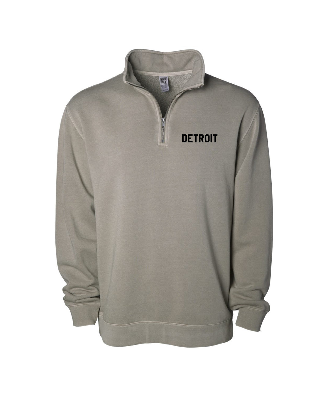 Ink Detroit - Detroit Pigment Dyed 1/4 Zip Pullover - Cement with Black or White print