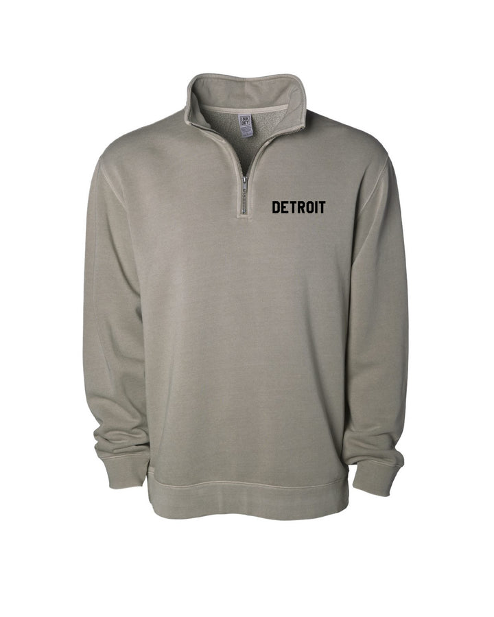 Ink Detroit - Detroit Pigment Dyed 1/4 Zip Pullover - Cement with Black or White print