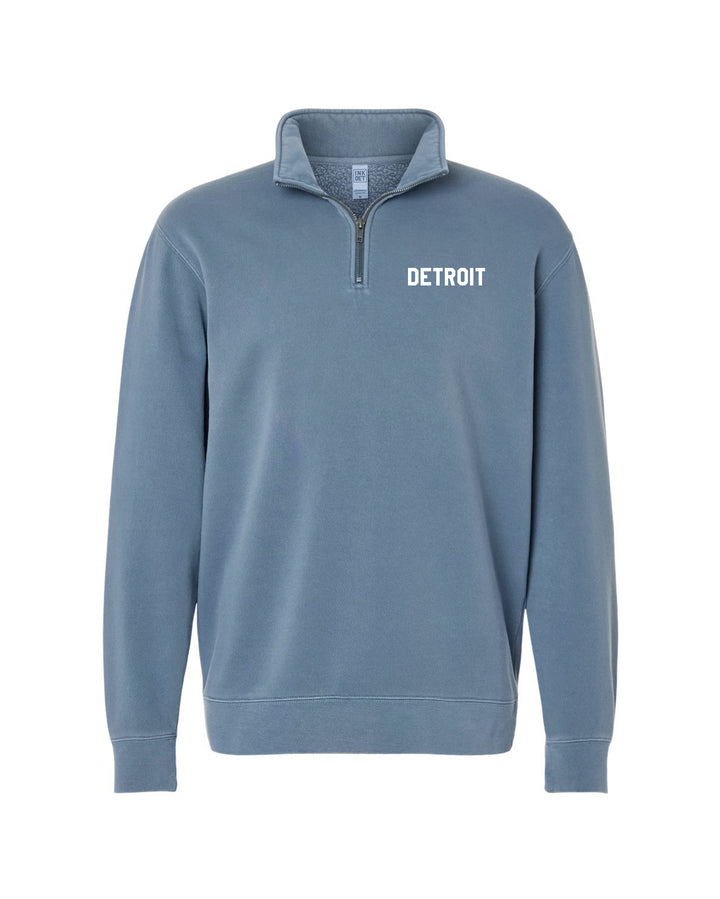 Ink Detroit - Detroit Pigment Dyed Quarter Zip Pullover - Slate Blue with Black or White print