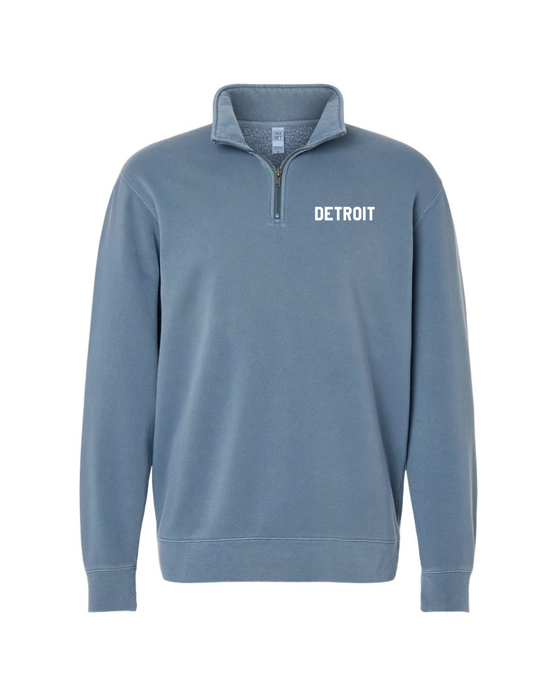 Ink Detroit Detroit Pigment Dyed Quarter Zip Pullover Slate Blue with Black or White print