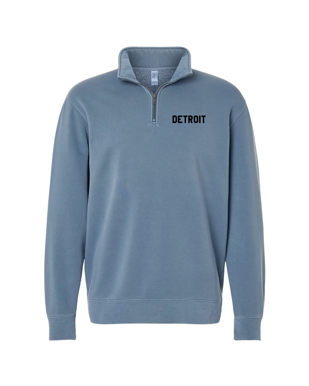 Ink Detroit - Detroit Pigment Dyed Quarter Zip Pullover - Slate Blue with Black or White print