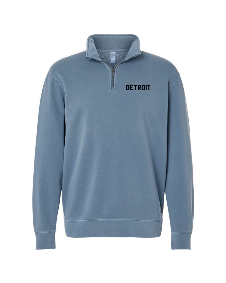Ink Detroit - Detroit Pigment Dyed Quarter Zip Pullover - Slate Blue with Black or White print