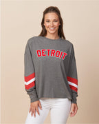 Ink Detroit - Red & White Print Ladies Boxy Varsity Long sleeve - Ink Detroit