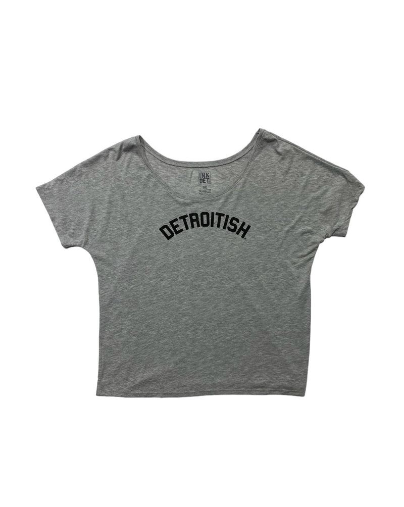 Ladies Detroitish slouchy style wide neck t-shirt athletic heather grey