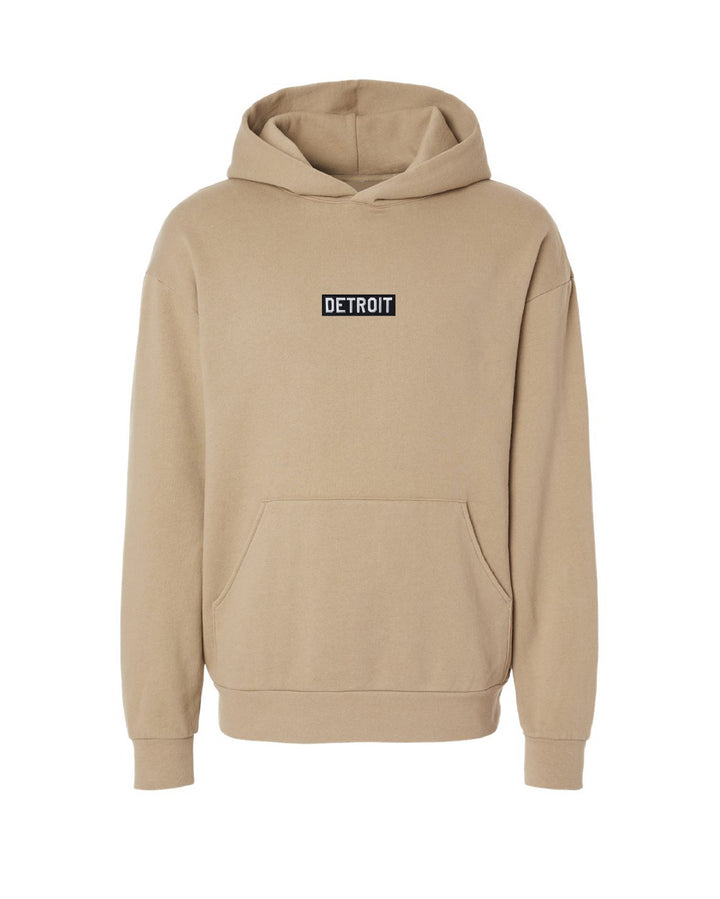 Detroit urban fit hoodie no drawstrings with embroidered patch