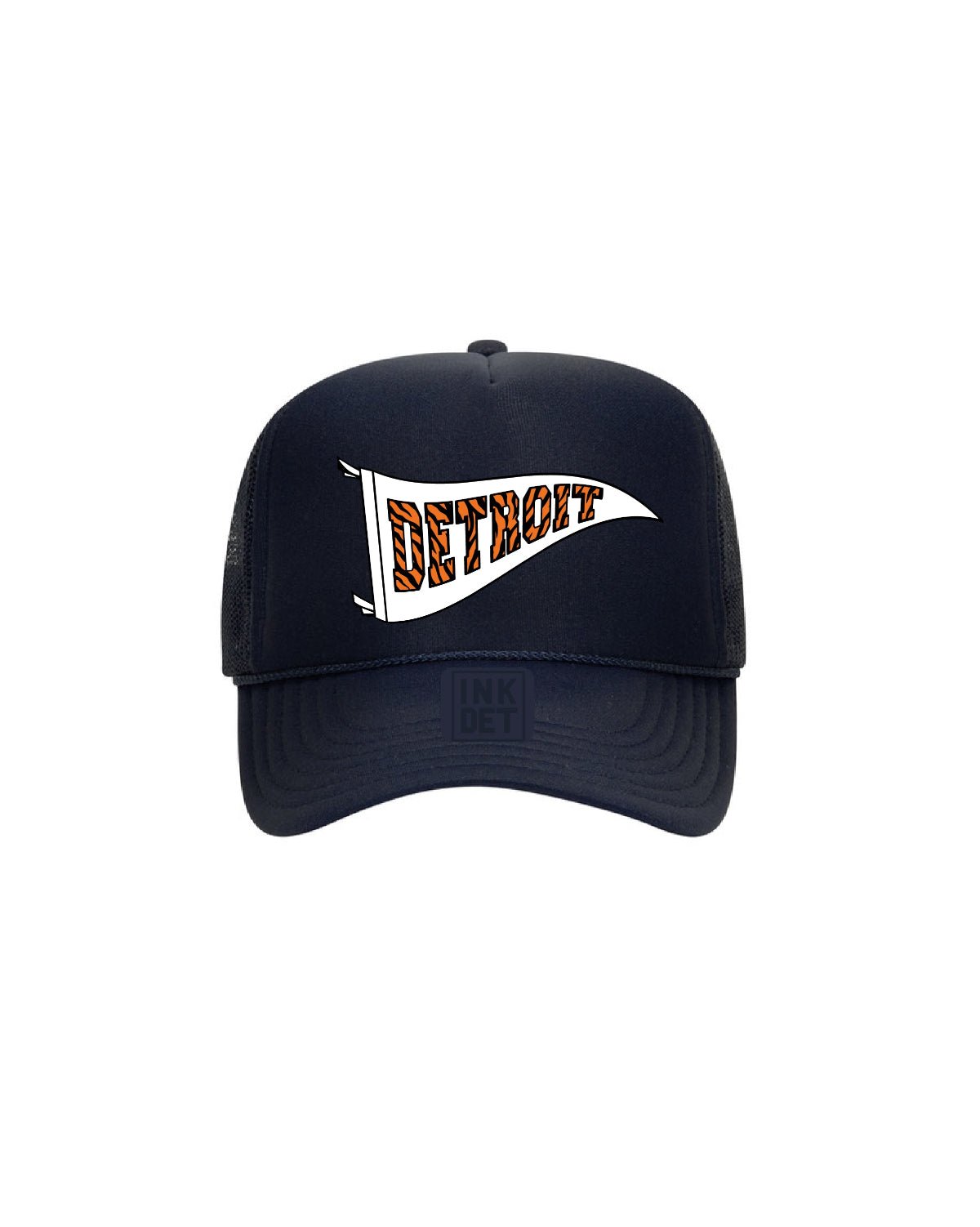 Detroit Tiger Stripe Pennant - Navy Foam Trucker Hat - Ink Detroit