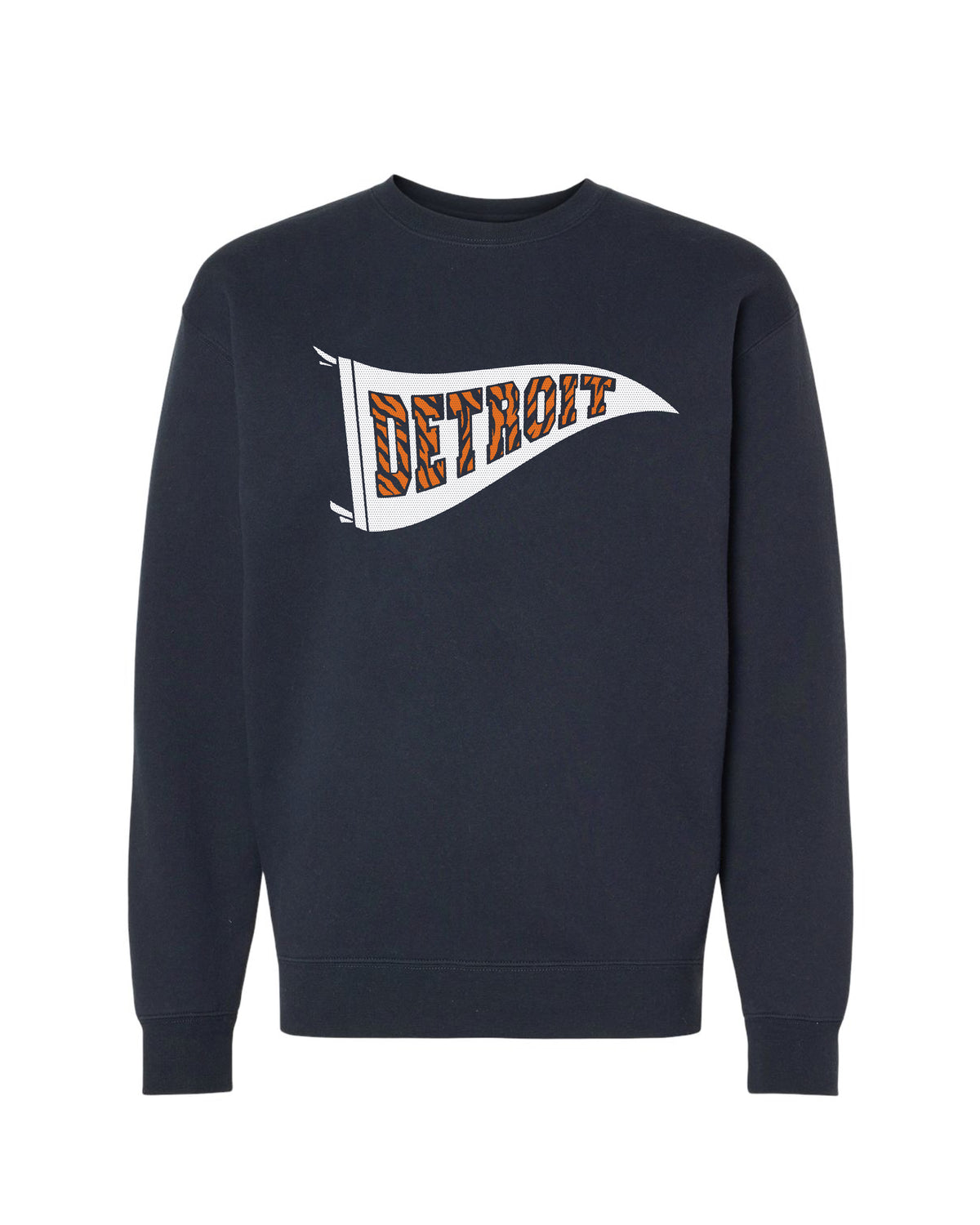 Detroit Tiger Stripe Pennant Heavyweight Crewneck Sweatshirt - Navy - Ink Detroit