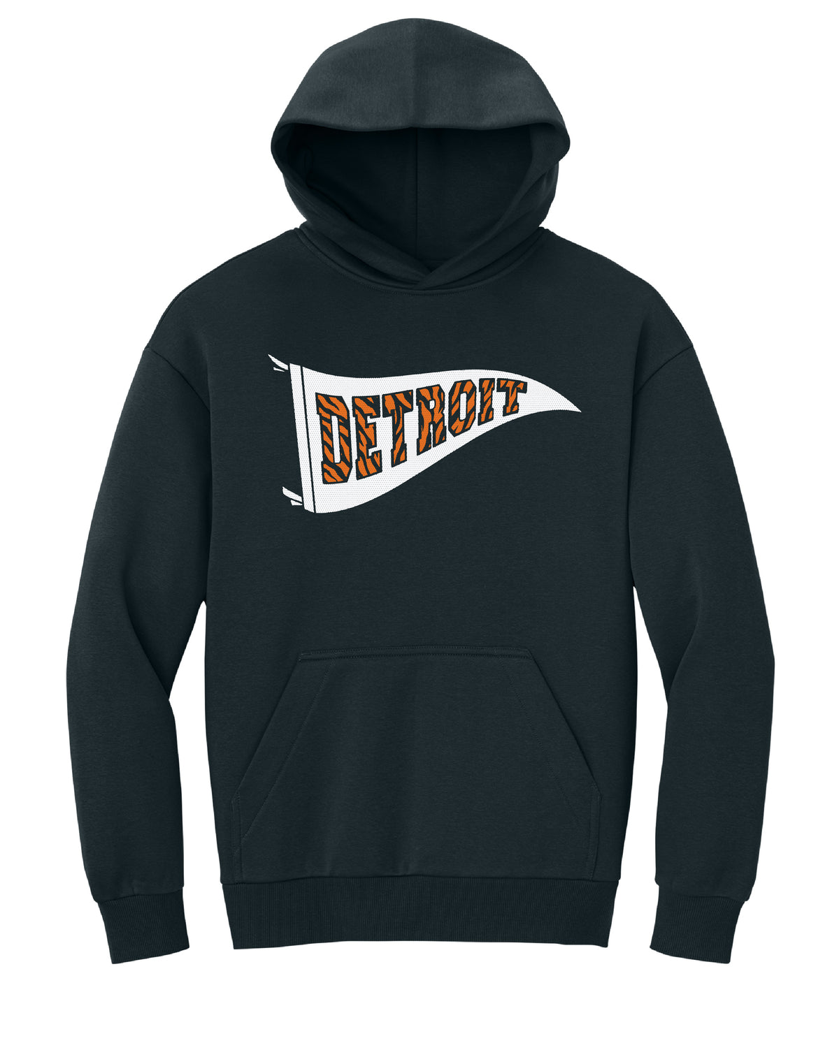 Detroit Tiger Stripe Pennant Premium Hoodie - Navy - Ink Detroit