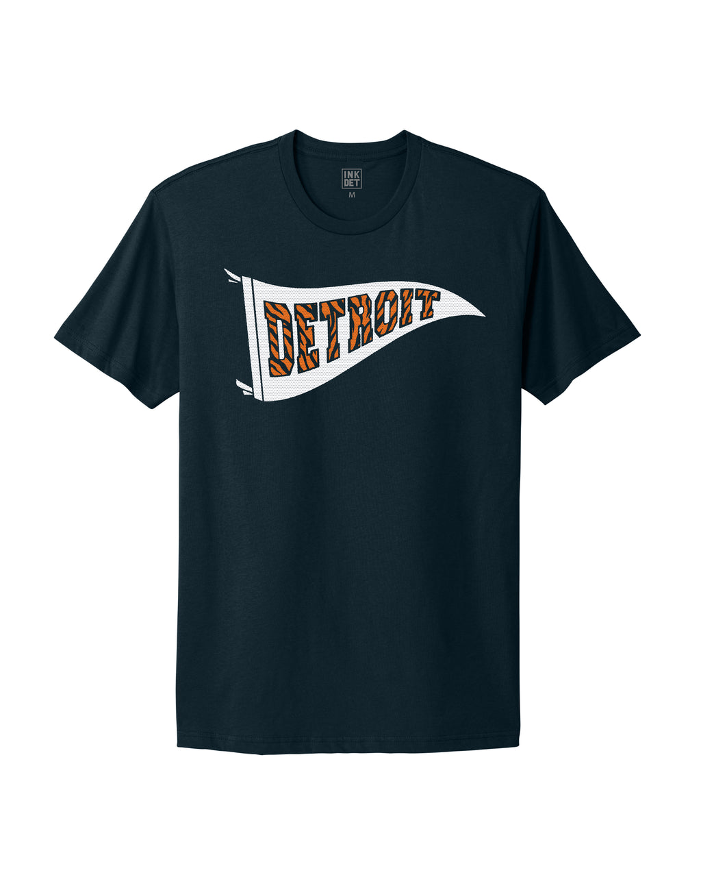 Detroit Tiger Stripe Pennant T-Shirt - Midnight Navy - Ink Detroit