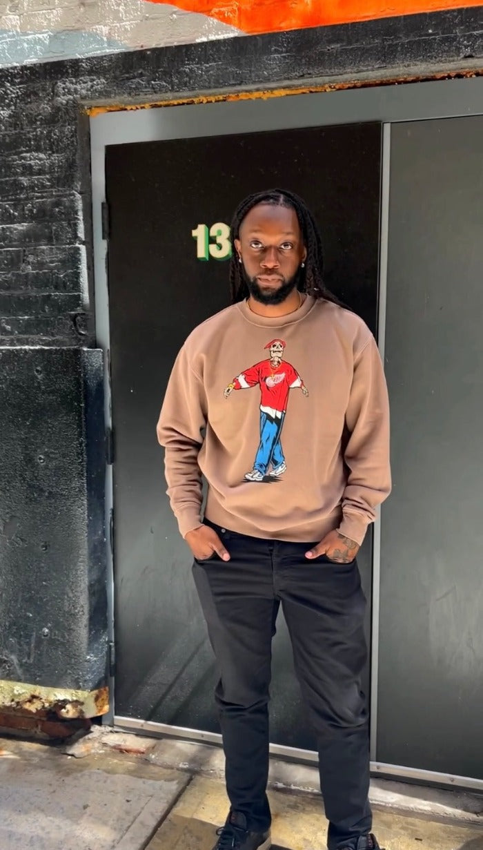 Ink Detroit- Tupac Back from the Dead Wings Jersey - Crewneck Sweatshirt - Brown