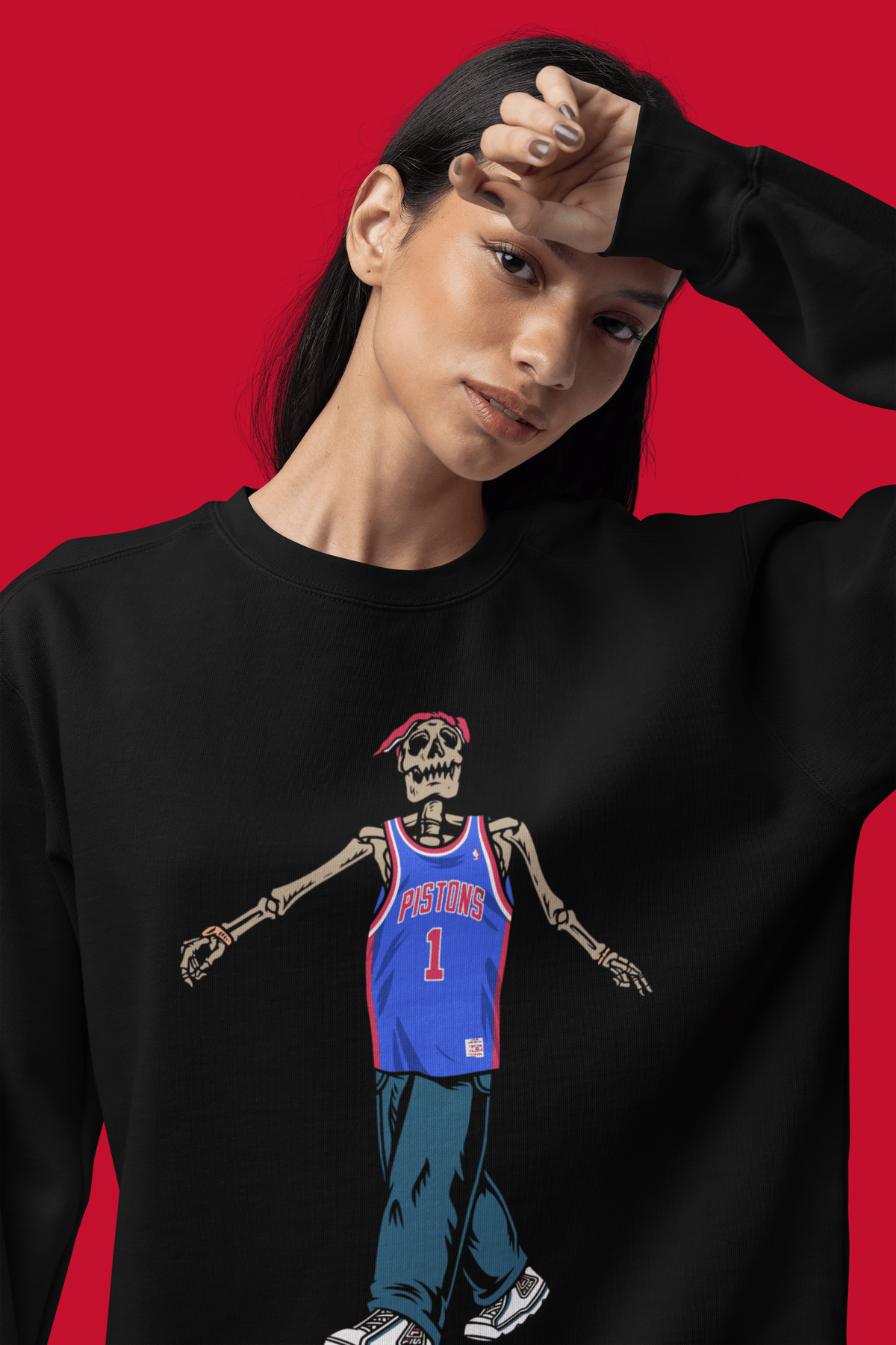Ink Detroit - Tupac Pistons Jersey Crewneck Sweatshirt- Black - Ink Detroit