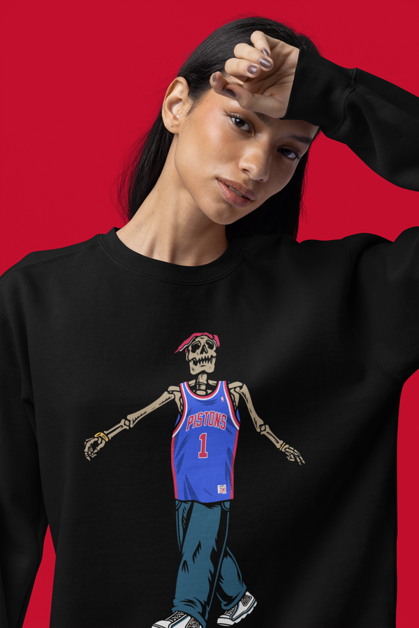 Ink Detroit - Tupac Pistons Jersey Crewneck Sweatshirt- Black