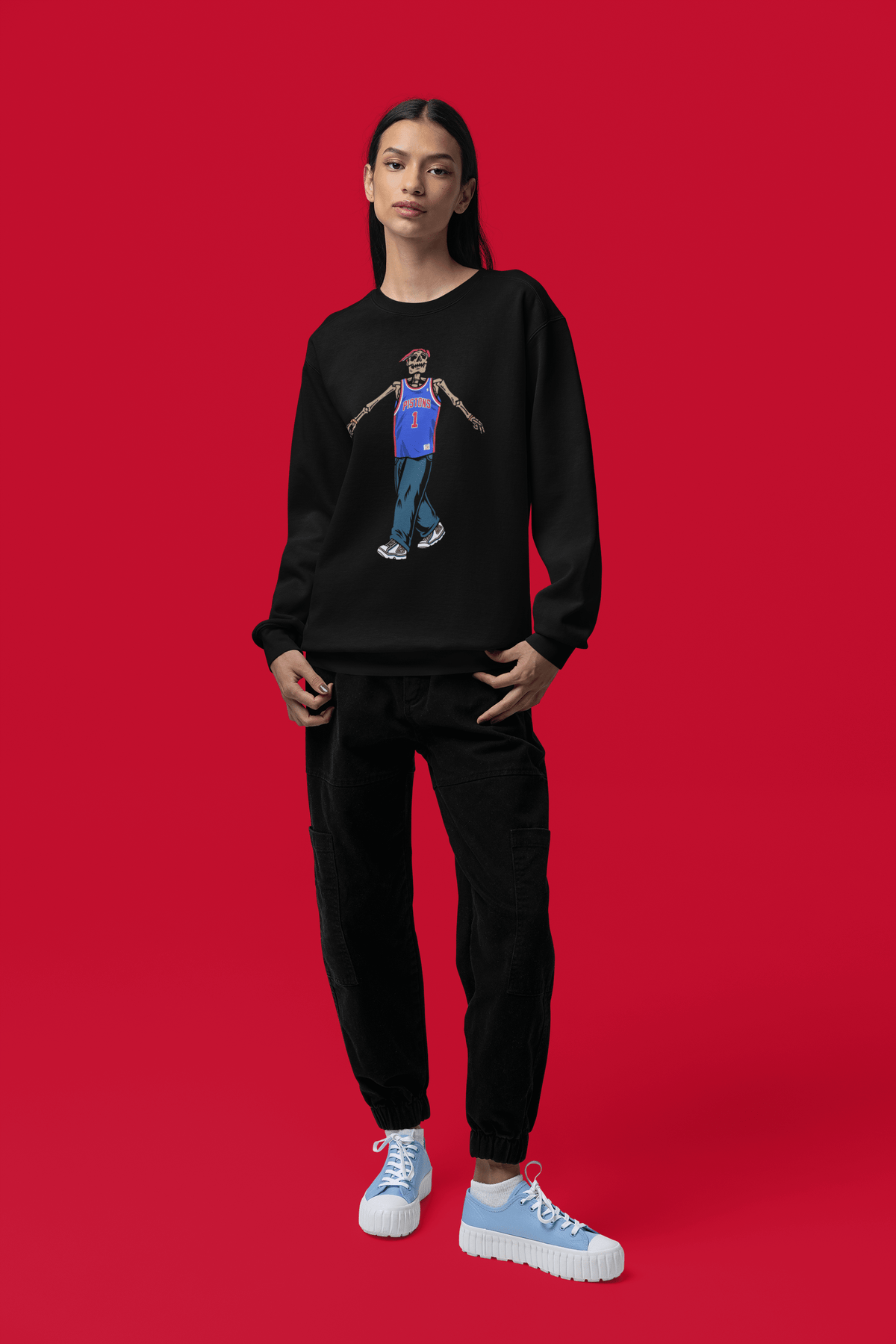 Ink Detroit - Tupac Pistons Jersey Crewneck Sweatshirt- Black - Ink Detroit