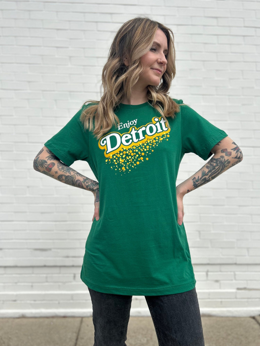 Ink Detroit Vintage "Enjoy Detroit" Ginger Ale T-Shirt - Dark Green - Ink Detroit