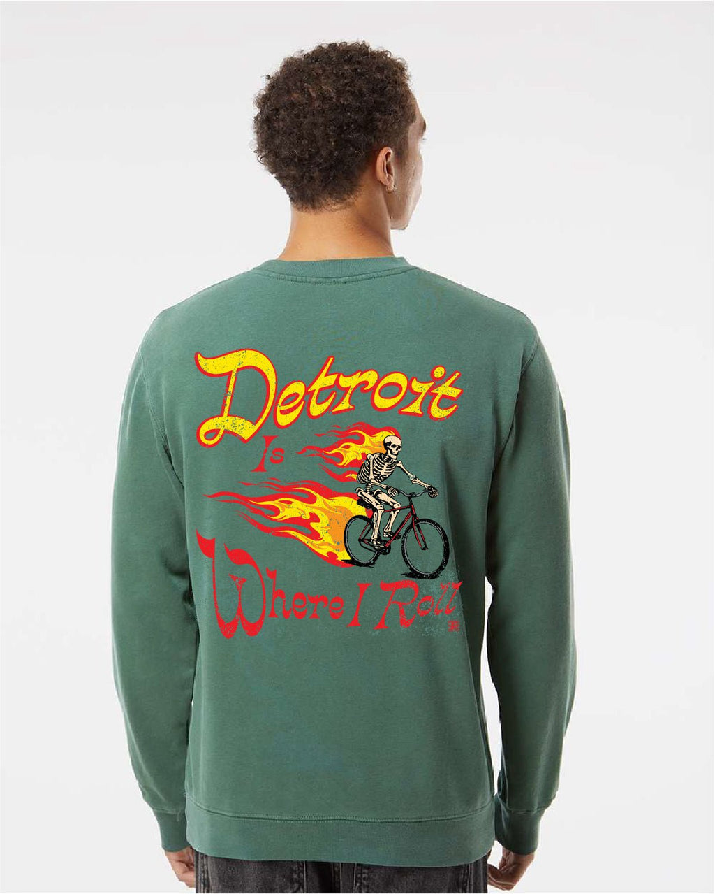Ink Detroit - Is Where I Roll - Pigment Dyed Crewneck Sweatshirt - Alpine Green - Ink Detroit