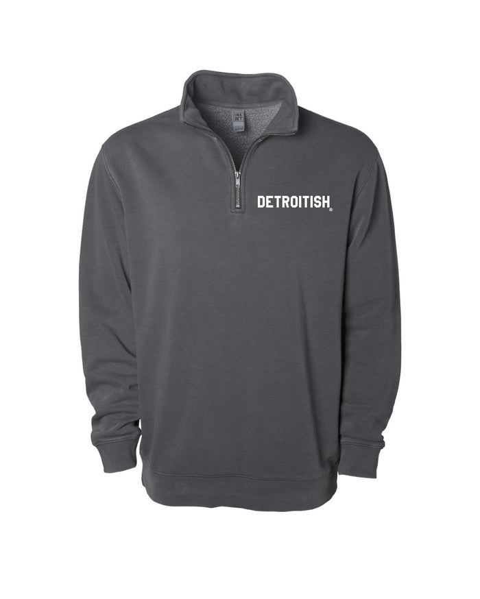 Ink Detroit - Detroitish Pigment Dyed 1/4 Zip Pullover - Black with Black or White print