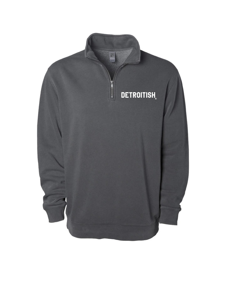 Ink Detroit - Detroitish Pigment Dyed 1/4 Zip Pullover - Black with Black or White print