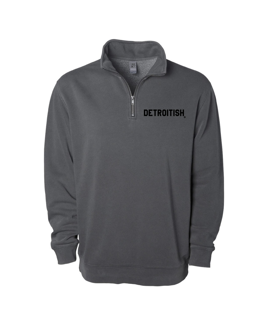 Ink Detroit - Detroitish Pigment Dyed 1/4 Zip Pullover - Black with Black or White print