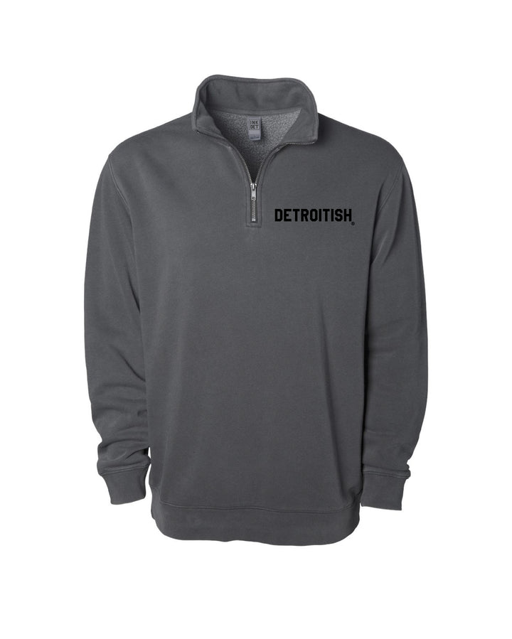 Ink Detroit - Detroitish Pigment Dyed 1/4 Zip Pullover - Black with Black or White print