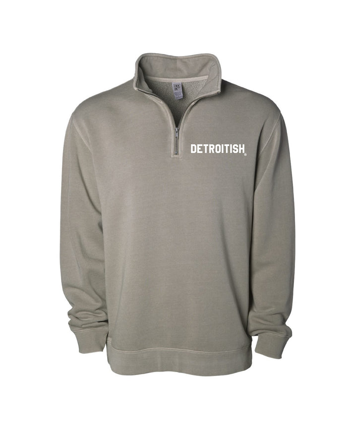 Ink Detroit - Detroitish Pigment Dyed 1/4 Zip Pullover - Cement with Black or White print
