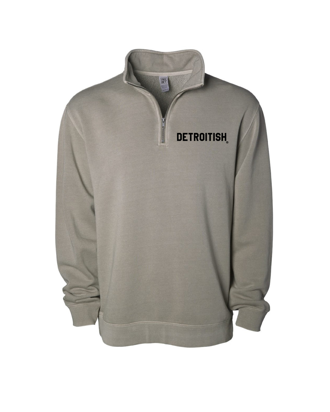 Ink Detroit - Detroitish Pigment Dyed 1/4 Zip Pullover - Cement with Black or White print