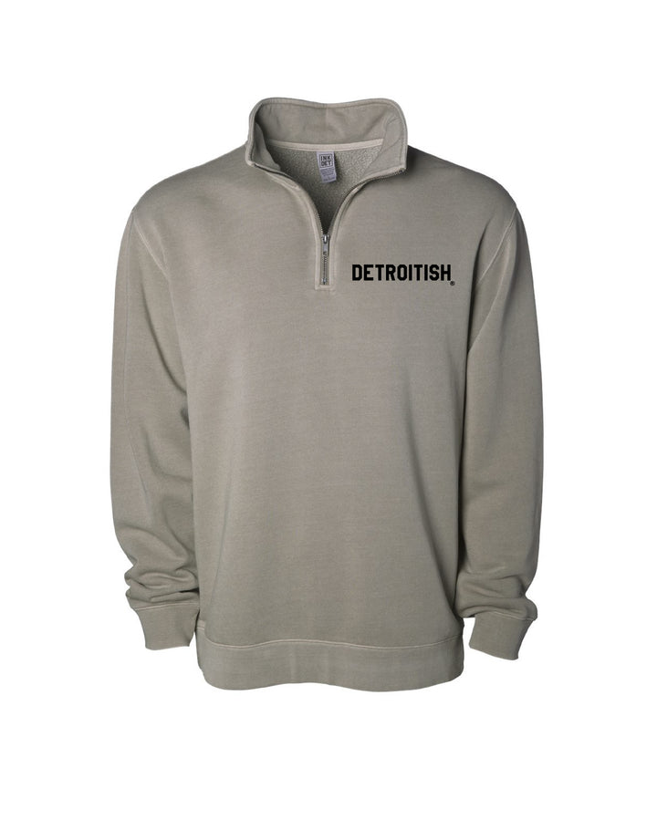 Ink Detroit - Detroitish Pigment Dyed 1/4 Zip Pullover - Cement with Black or White print