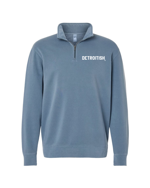Ink Detroit - Detroitish Pigment Dyed Quarter Zip Pullover - Slate Blue with Black or White print