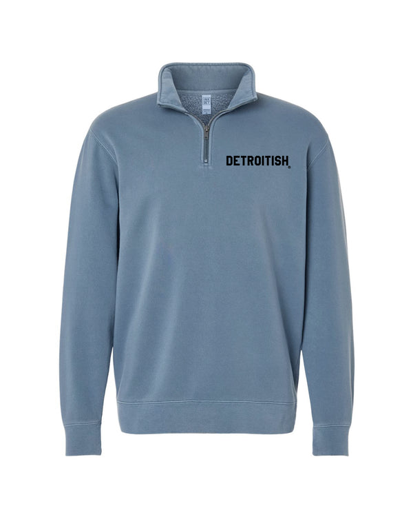 Ink Detroit - Detroitish Pigment Dyed Quarter Zip Pullover - Slate Blue with Black or White print