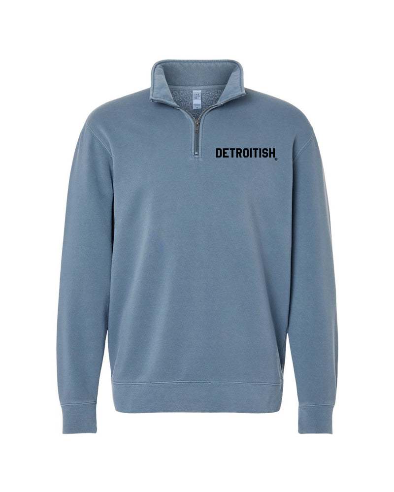 Ink Detroit - Detroitish Pigment Dyed Quarter Zip Pullover - Slate Blue with Black or White print