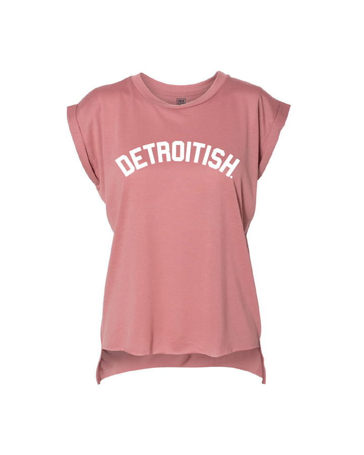 Ink Detroit Detroitish Women's Flowy Muscle T-Shirt Rolled Cuff - Available in 5 Colors