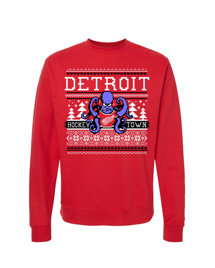 PRE-ORDER Ink Detroit - Ugly Hockey Christmas Heavyweight Sweatshirt - Red