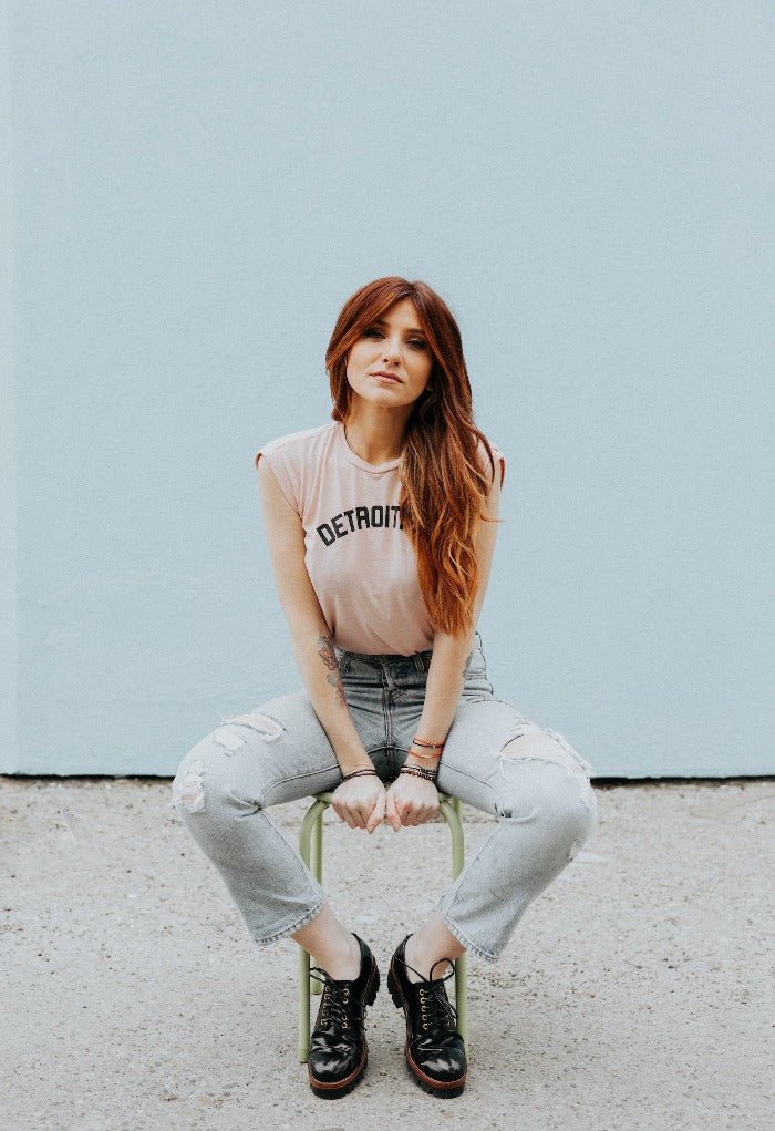 Ink Detroit Detroitish Women's Flowy Muscle T-Shirt Rolled Cuff - Available in 5 Colors - Ink Detroit