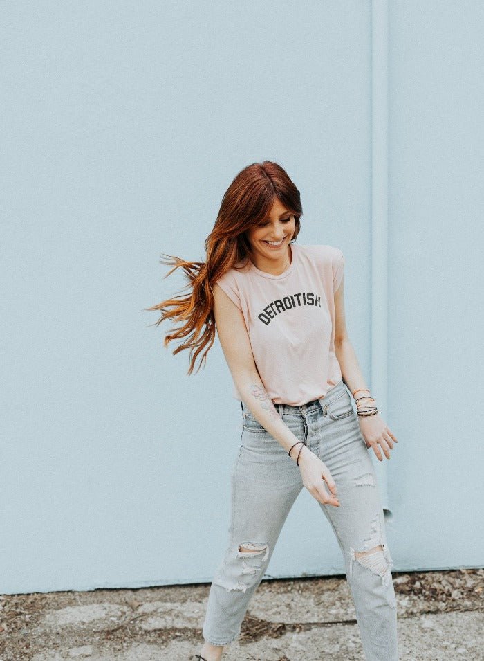 Ink Detroit Detroitish Women's Flowy Muscle T-Shirt Rolled Cuff - Available in 5 Colors - Ink Detroit