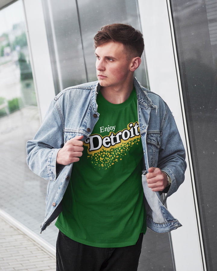 Ink Detroit Vintage "Enjoy Detroit" Ginger Ale T-Shirt - Dark Green