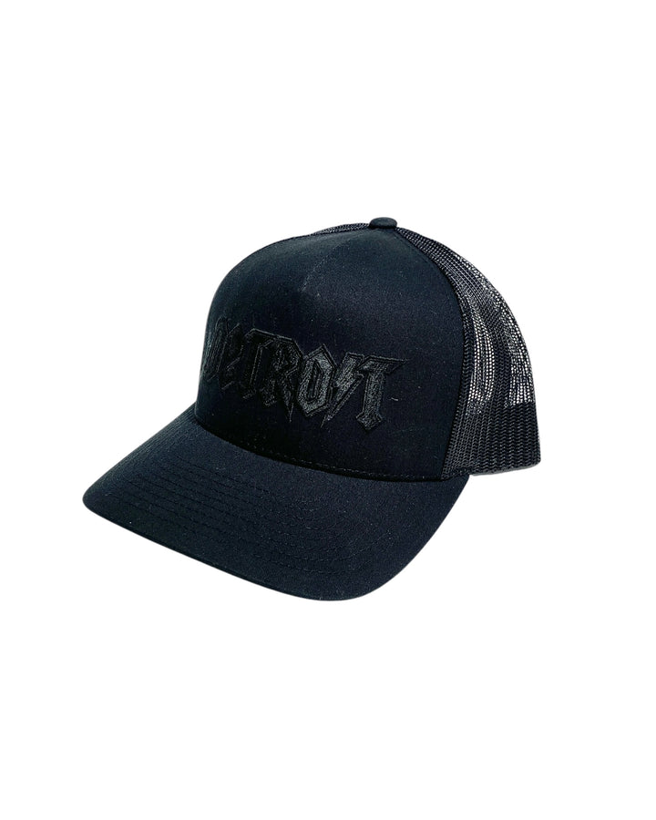 Ink Detroit Lightning Retro Trucker Hat - Black on Black_side2