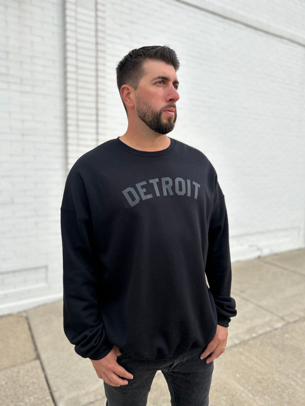 Ink Detroit - Classic Crewneck Sweatshirt - Black on Black - Ink Detroit