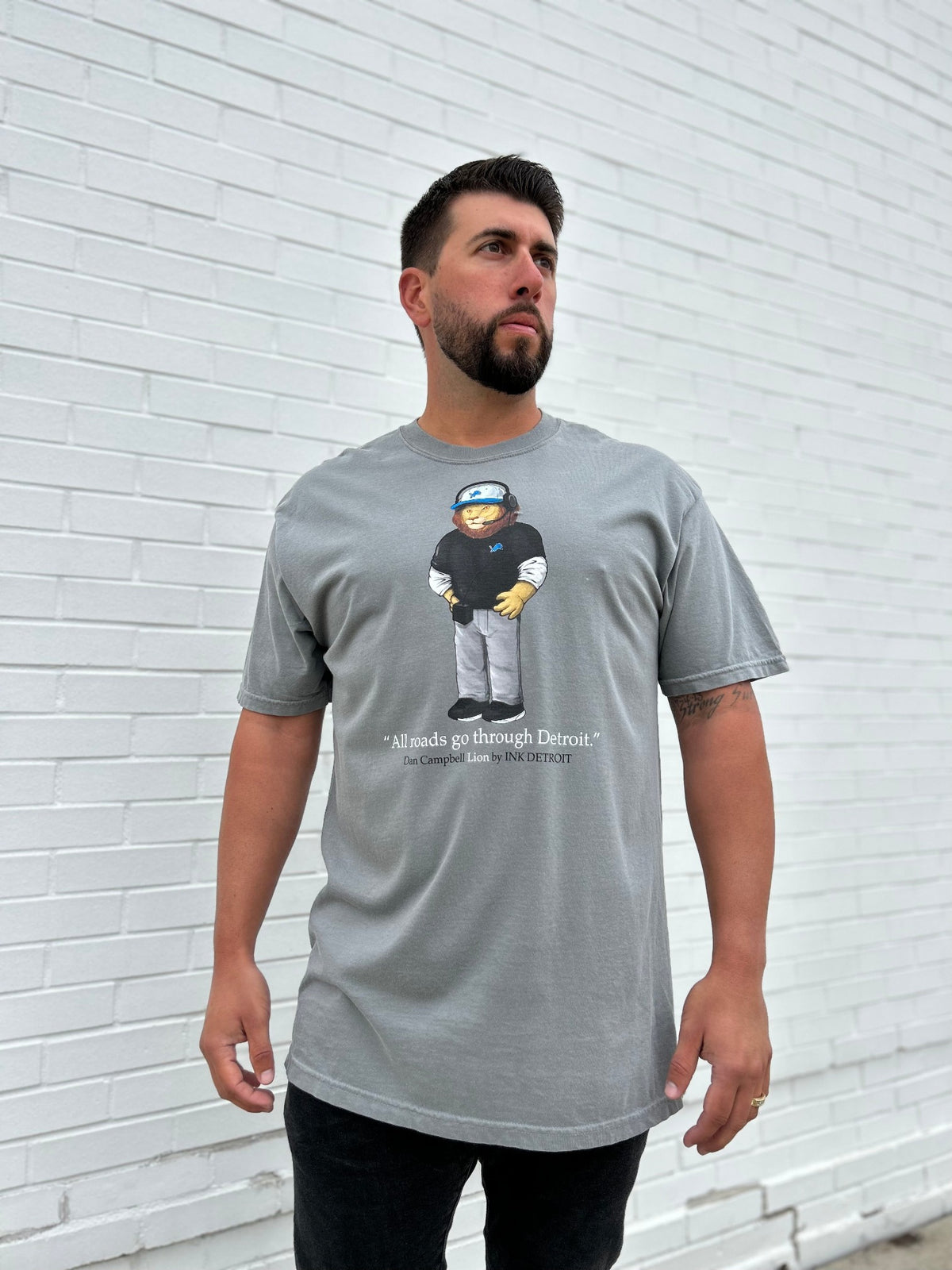 Ink Detroit - Dan Campbell Lion - Heavyweight T-Shirt - Pigment Dyed Grey - Ink Detroit