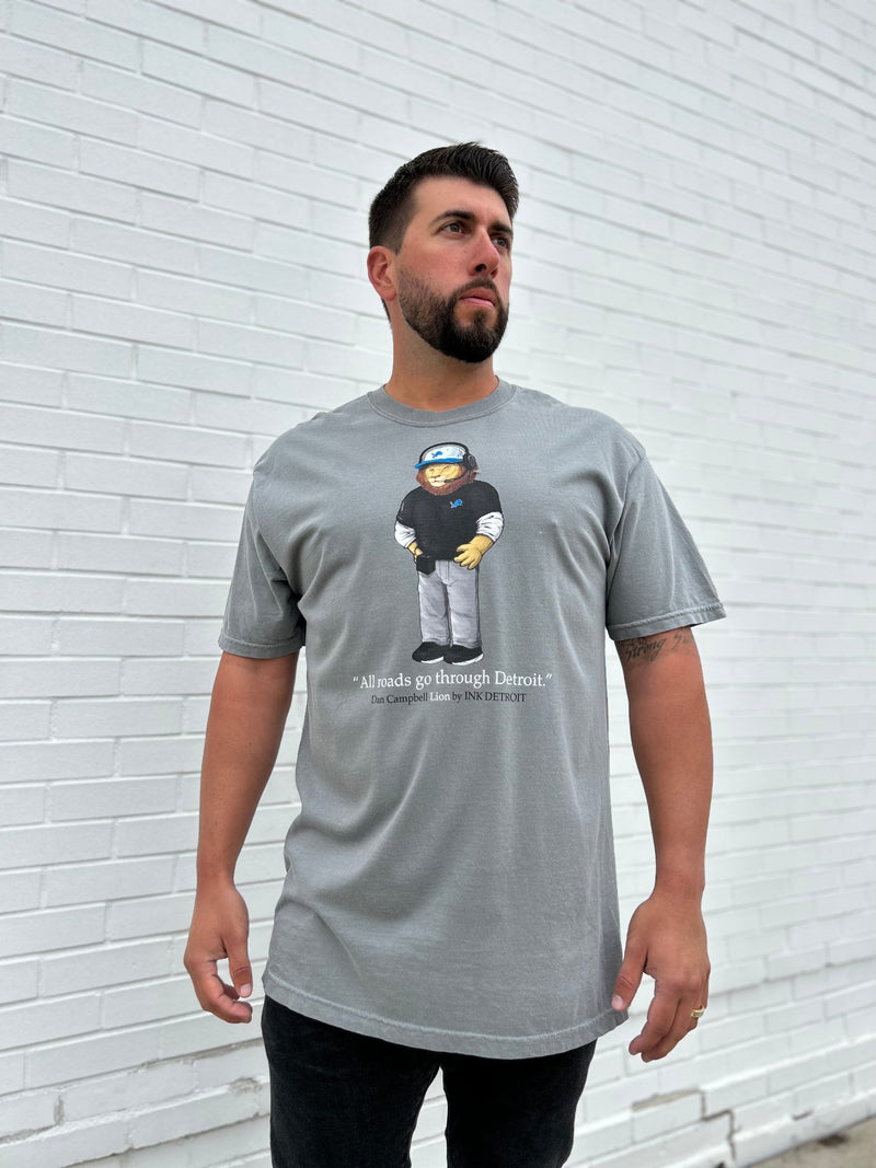 Ink Detroit - Dan Campbell Lion T-Shirt - Pigment Dyed Grey