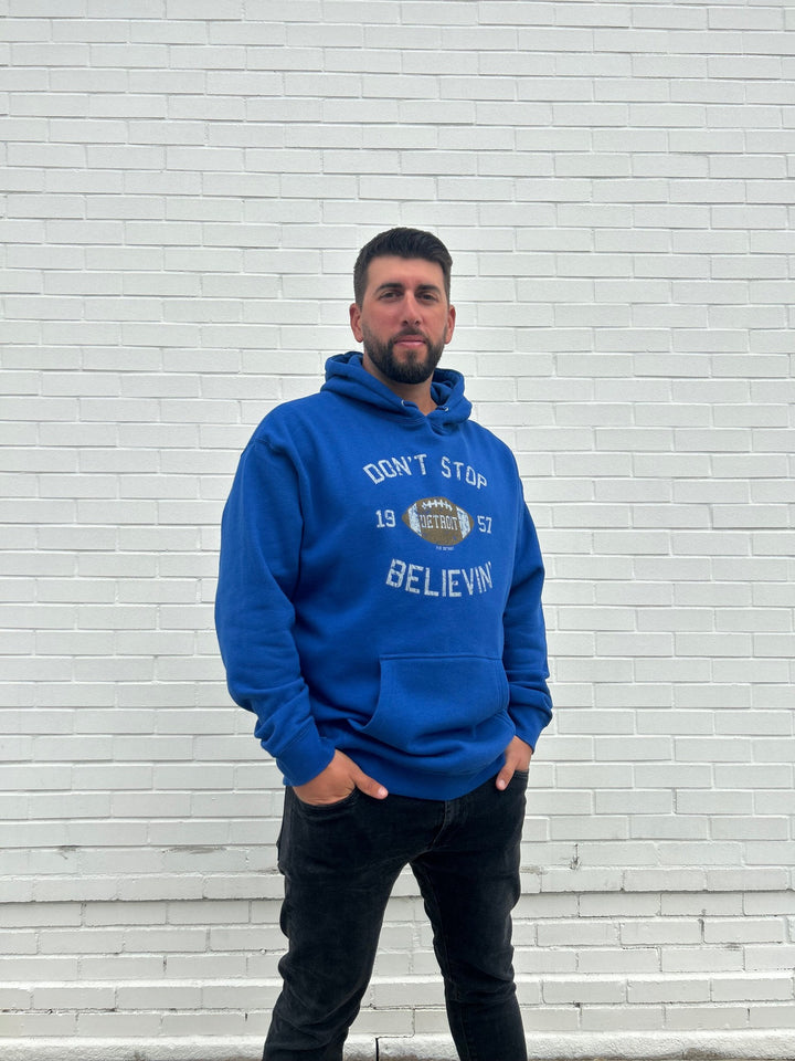 Ink Detroit Don't Stop Believin’ 1957 Heavy Weight Hoodie - Dark Royal Blue