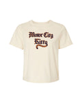 Motor City Kitty Tail Swoosh Women's Mid-Length Boxy T-Shirt - Ivory - Ink Detroit