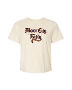 Motor City Kitty Tail Swoosh Women's Mid-Length Boxy T-Shirt - Ivory - Ink Detroit