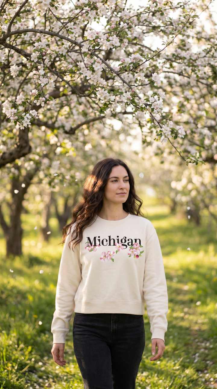 Michigan Apple Blossom Mid-Length Crewneck