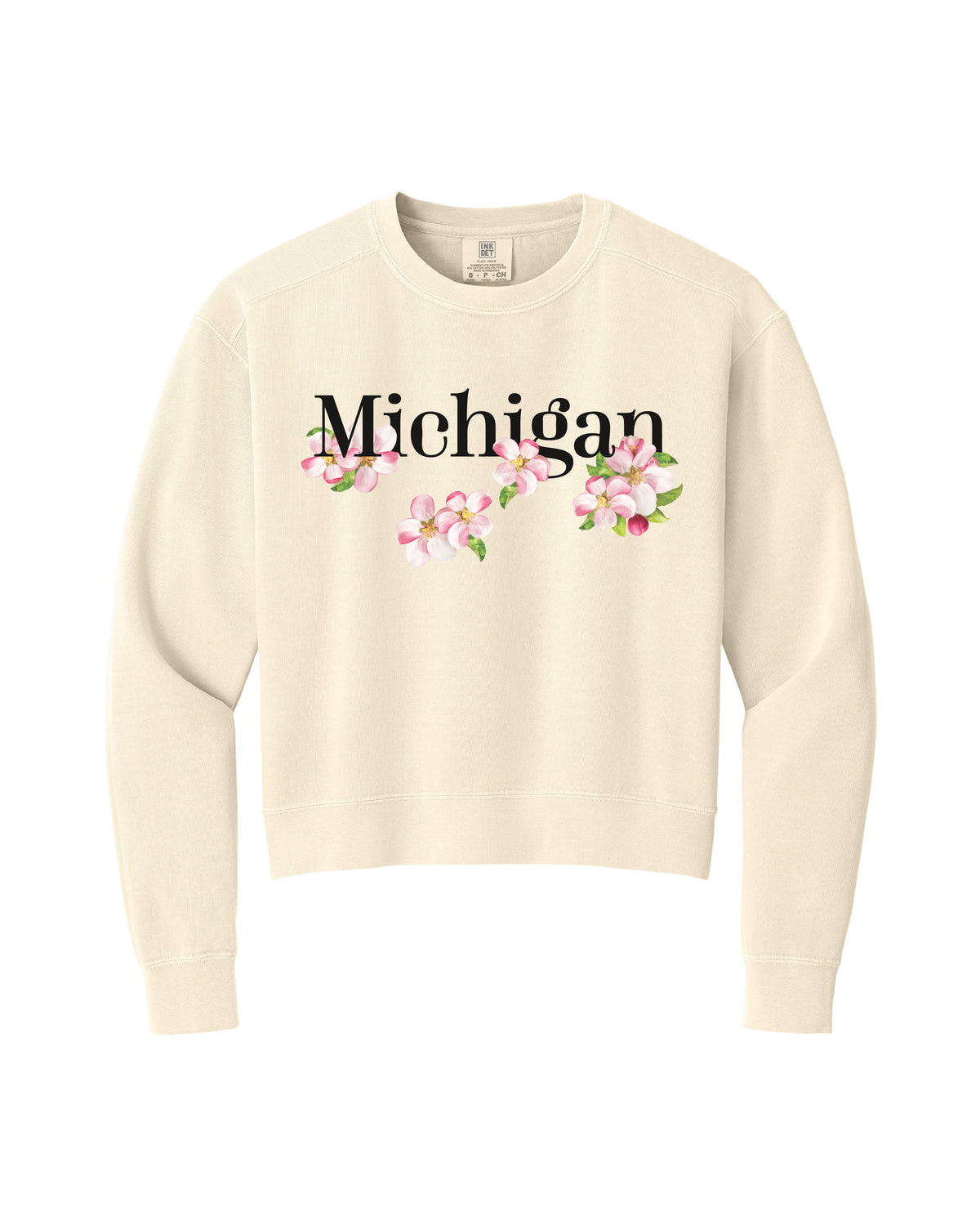 Michigan Apple Blossom Mid-Length Crewneck - Ink Detroit