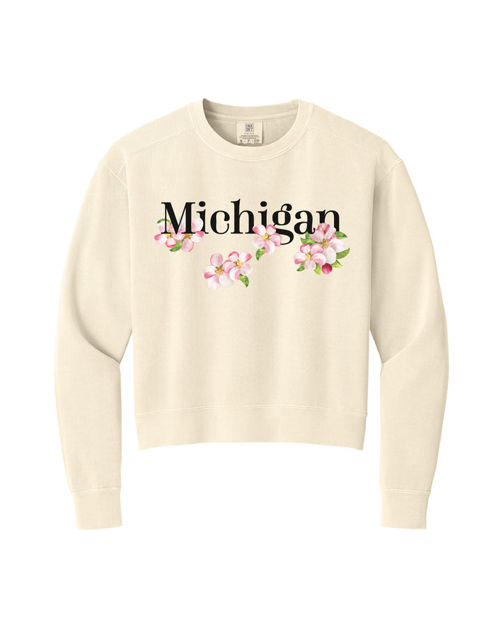 Ladies Michigan Apple Blossom mid-length crewneck