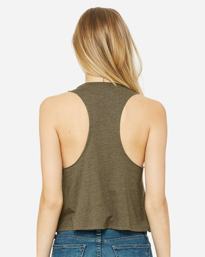 Ink Detroit Racerback Crop Tank Top - Heather Olive