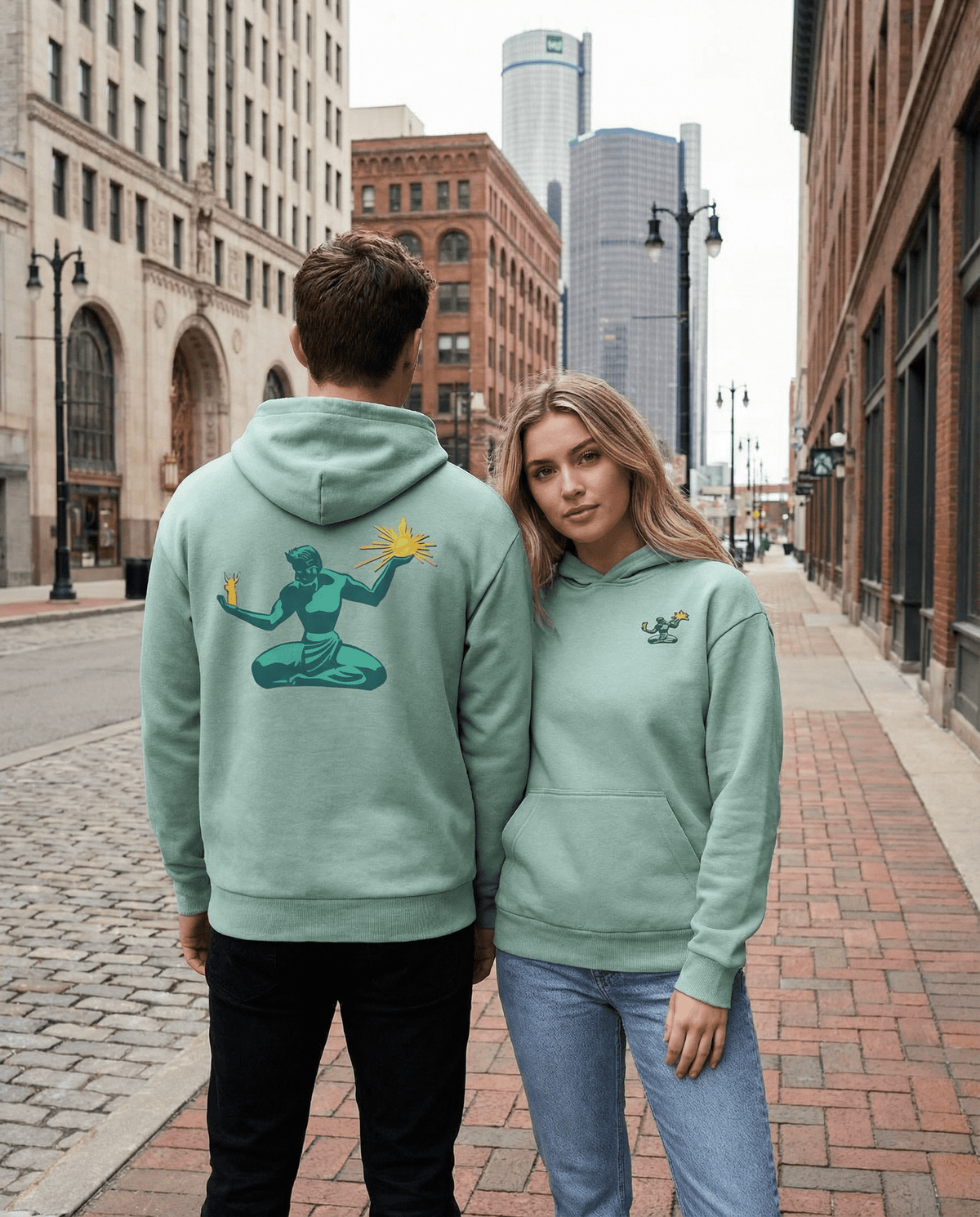 Ink Detroit - New Spirit of Detroit Premium Hoodie- Dusty Blue - Ink Detroit