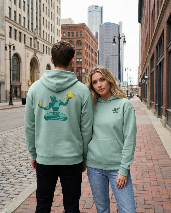 Ink Detroit - New Spirit of Detroit Premium Hoodie- Dusty Blue