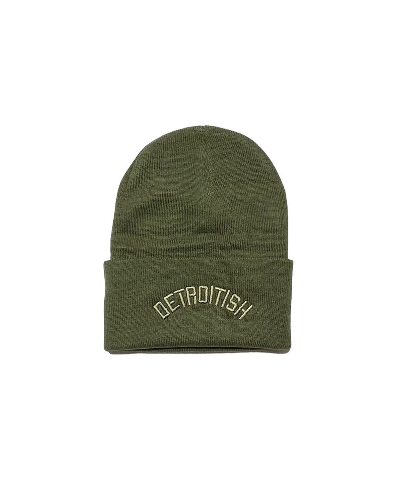 Tone on tone embroidery Olive Detroit knit hat
