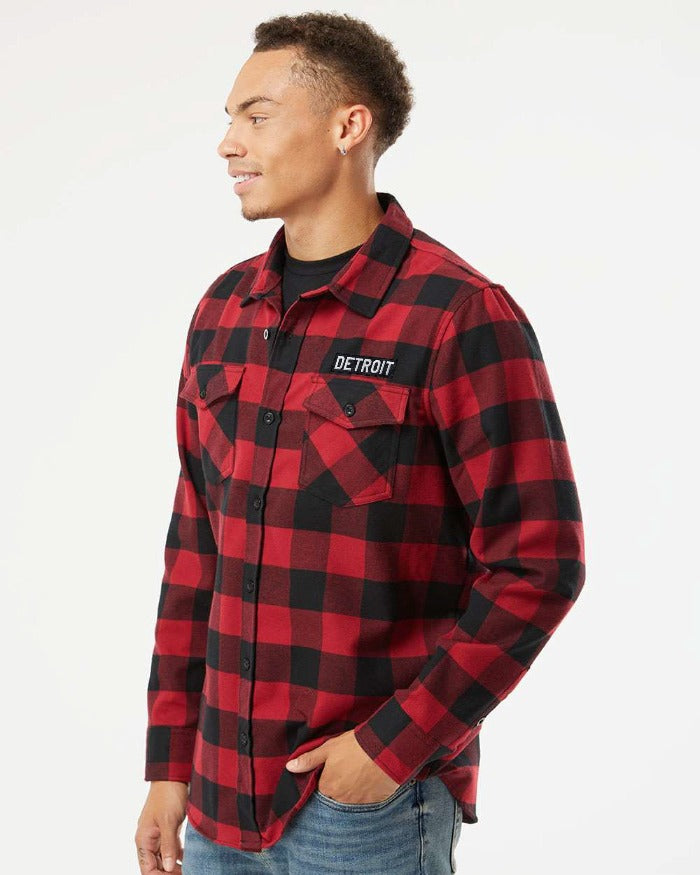 Ink Detroit Flag Buffalo Plaid Flannel Model Red and Black
